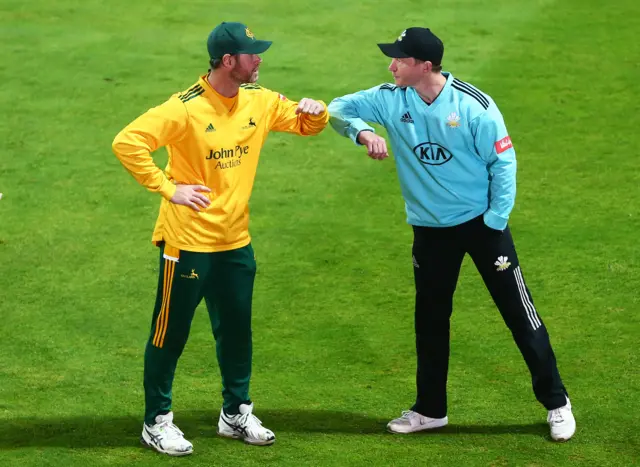 Surrey Captain Gareth Batty and Dan Christian of Nottinghamshire