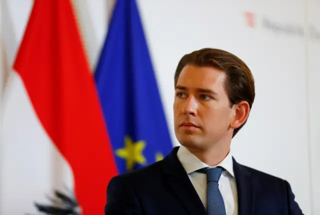 Chancellor Sebastian Kurz looks on during a coronavirus briefing in Vienna, 17 September