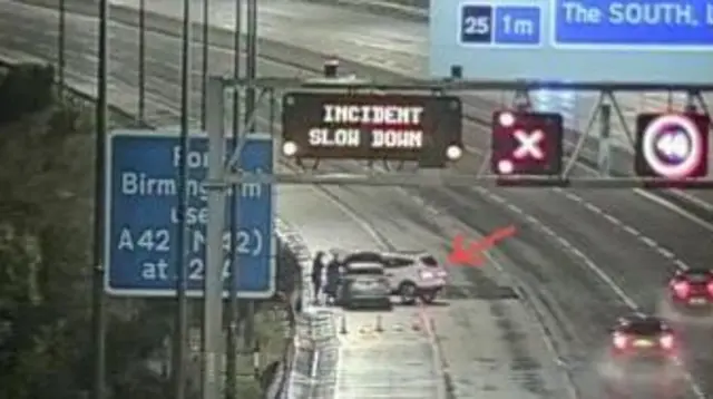 Two cars on the M1 in Nottinghamshire near Trowell services