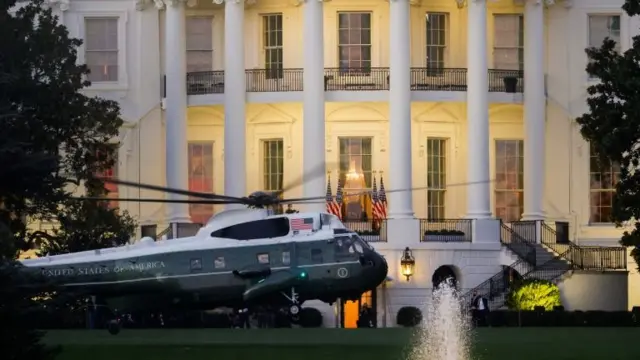 Marine One with US President Donald Trump lands at the White House