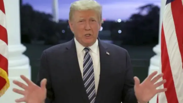 President Trump speaks from the White House in a video posted to his Twitter account