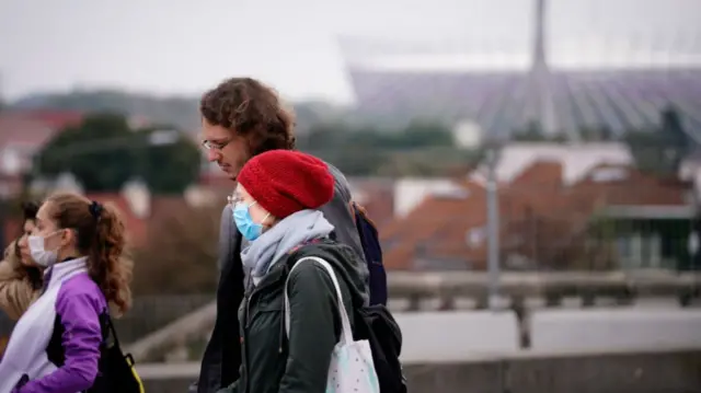 People near the Old Town in Warsaw, Poland, on October 2, 2020