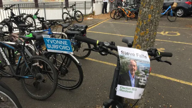 Election posters attached to bicycles