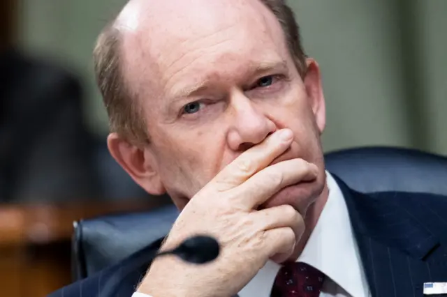 Chris Coons pictured at a Judiciary Committee hearing in June