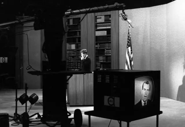 Kennedy and Nixon take part in a virtual debate in 1960
