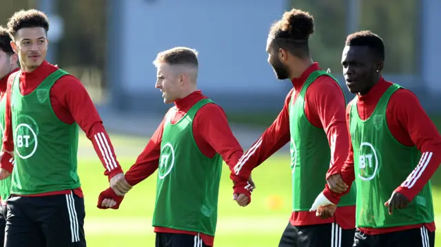 (Left to right) Ethan Ampadu, Joe Morrell, Tyler Roberts and Rabbi Matondo