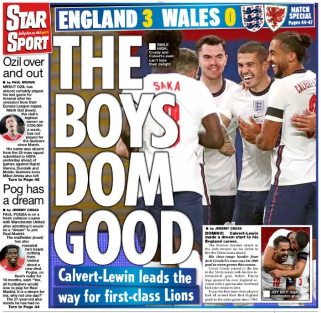 Back page of the Daily Star on 9 October 2020