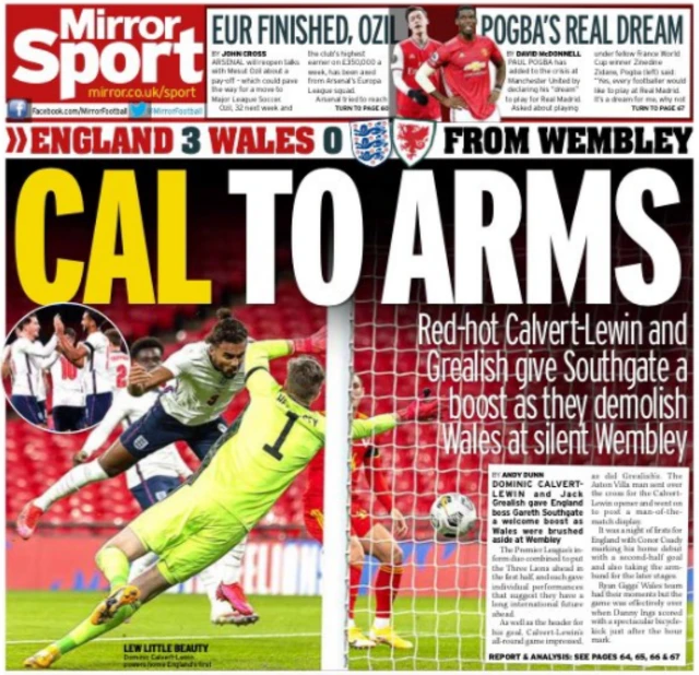 Back page of the Daily Mirror on 9 October 2020