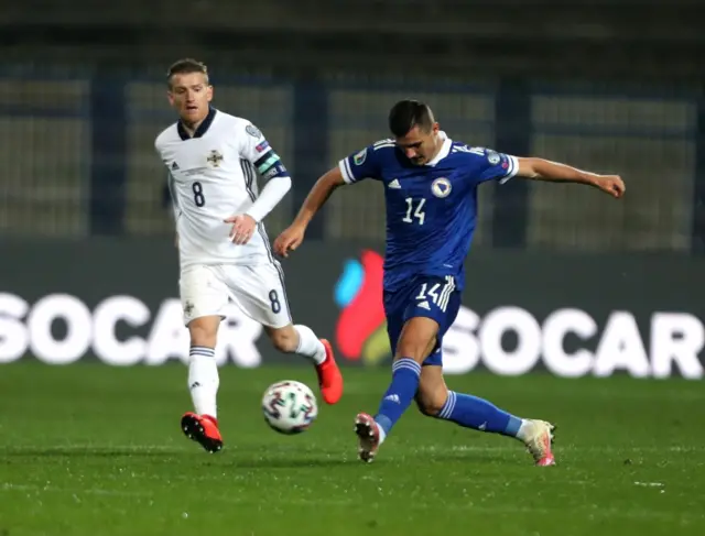 Steven Davis playing against Bosnia-Herzegovina