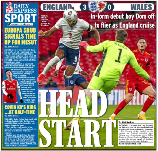 Back page of the Daily Express on 9 October 2020