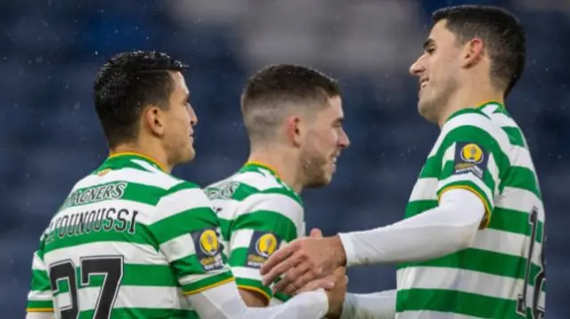 Mohamed Elyounoussi and Ryan Christie celebrate