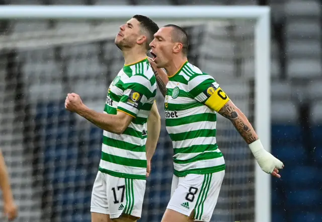 Celtic's Ryan Christie and Scott Brown