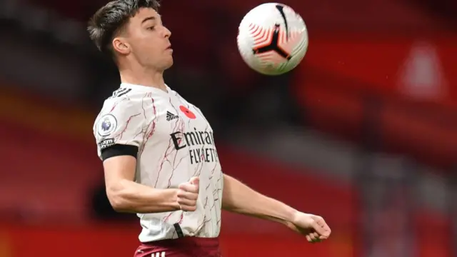 Kieran Tierney wearing Arsenal's away kit