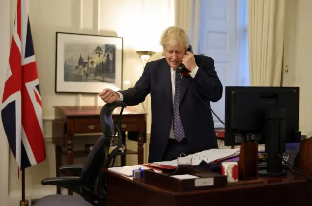 Boris Johnson speaks on the phone to Joe Biden. Photo: 10 November 2020