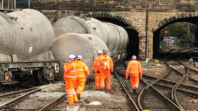 The derailed train