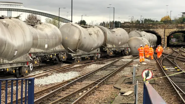 The derailed train