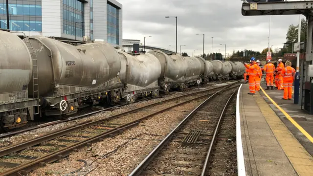 The derailed train