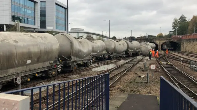 The derailed train