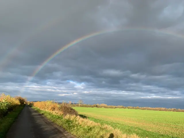 Rainbow over fields near Derby