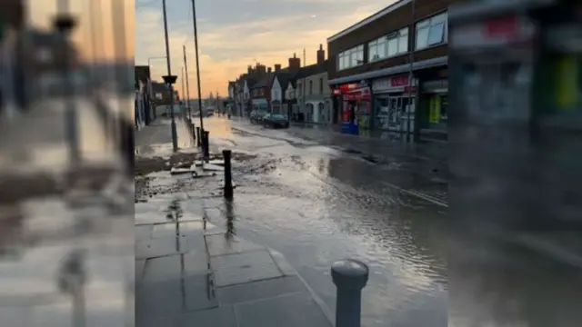 Flooding on Sherrard Street in Melton Mowbray, Leicestershire