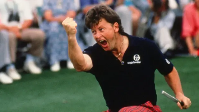 Ian Woosnam celebrates winning the 1991 Masters