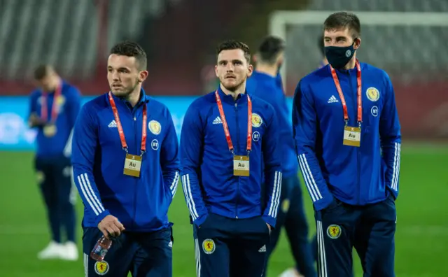 Scotland's John McGinn, Andy Robertson and Declan Gallagher