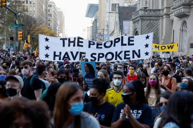 People celebrate Joe Biden's victory in Pennsylvania