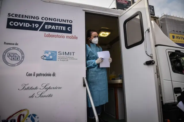 A coronavirus testing van in Milan