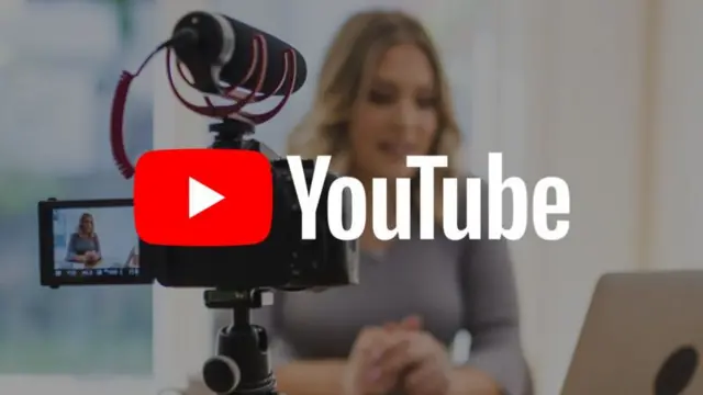 A stock YouTube image showing a woman making a video for the platform