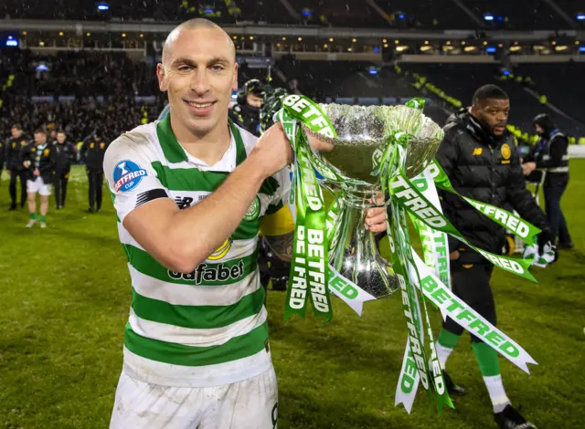 Celtic captain Scott Brown with the League Cup