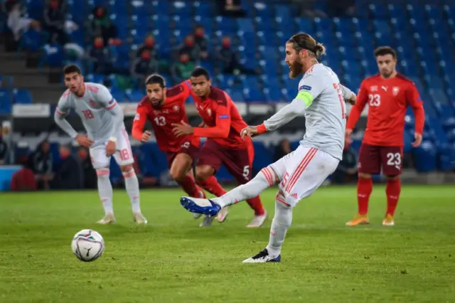 Sergio Ramos misses a penalty for Spain