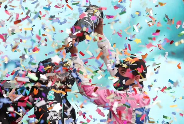 Perez soaks Hamilton with champagne