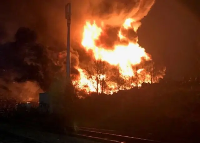 Bradfor blaze near railway lines