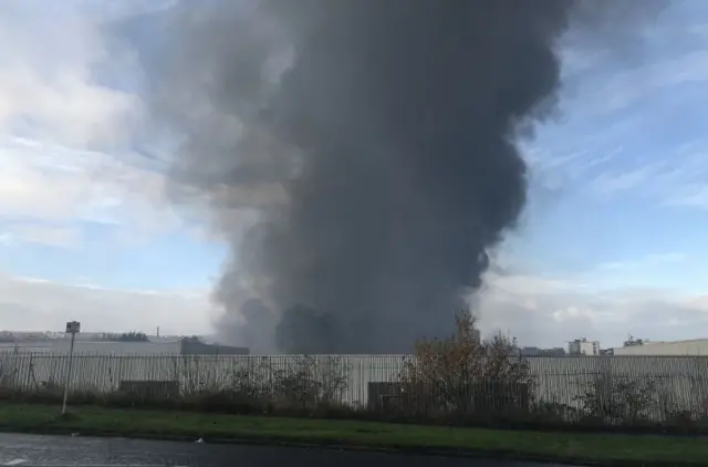 Bradford tyre fire smoke plume