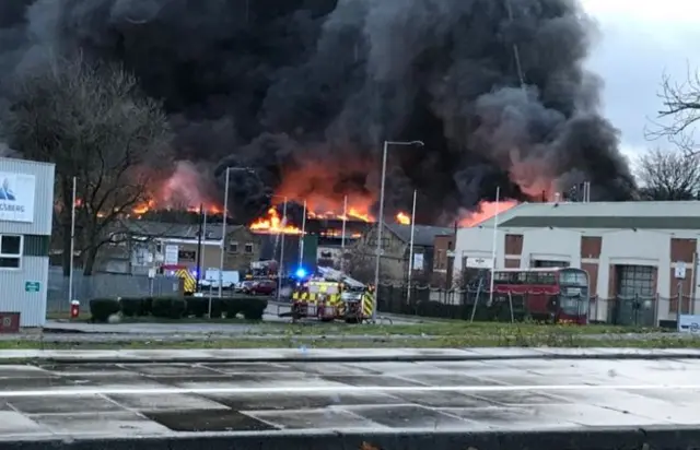 Tyre fire from road in Bradford