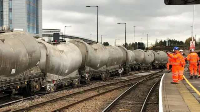 Derailed wagons at Sheffield railway station