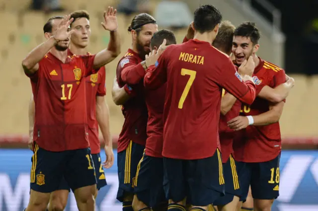 Ferran Torres celebrates