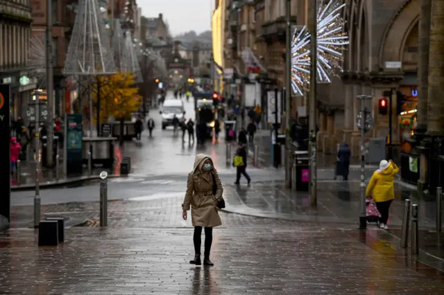 Members of the public are seen in Glasgow City Centre on November 17, 2020 in Glasgow, Scotland