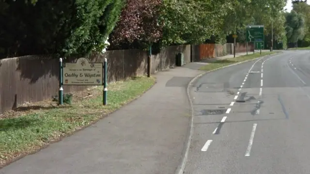 Oadby and Wigston road sign in Leicestershire