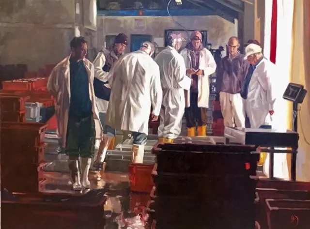 Newlyn fish auction painting