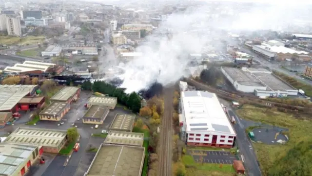 Aerial view of tyre fire