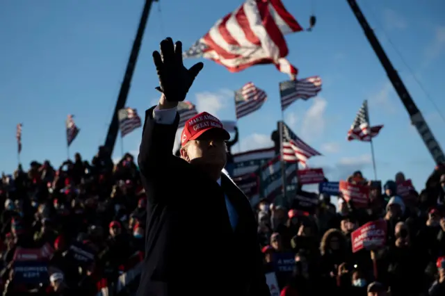 US President Donald Trump leaves after speaking during a Make America Great Again rally at Wilkes-Barre Scranton International Airport November 2, 2020, in Avoca, Pennsylvania