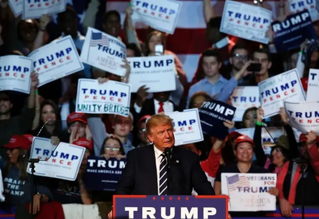 Republican presidential nominee Donald Trump addresses the final rally of his 2016 presidential campaign