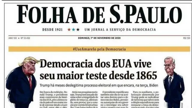 A screen shot of the front page of Folha de Sao Paulo