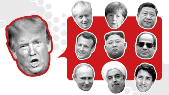 Graphic showing President Trump and a number of foreign leaders