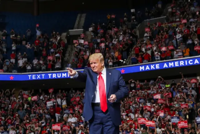 Donald Trump at a rally in Tulsa