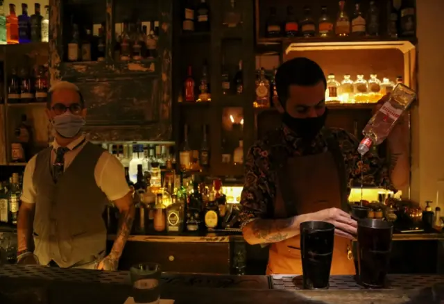 File photo showing a bartender making a cocktail at a bar in Beirut, Lebanon (9 October 2020)