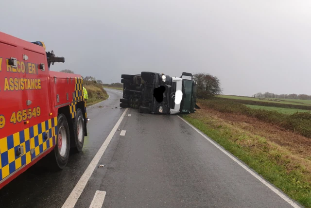 Lorry on side