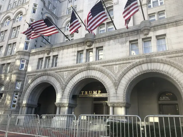 Trump International Hotel surrounded by barriers