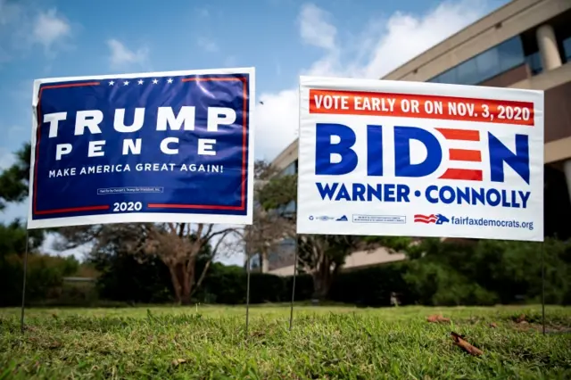 Signs supporting Trump and Biden shown in Fairfax, Virginia (file photo)